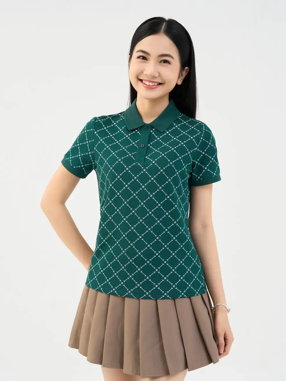 Áo Polo Nữ Mắt Chim In Tràn Ngôi Sao - Xanh lục - M