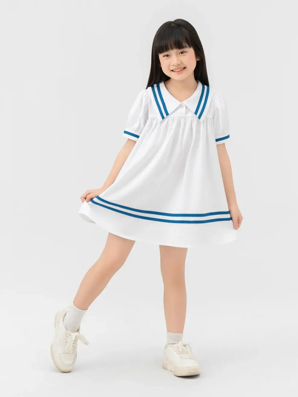 Đầm Bé Gái Đè Dây Dệt Trang Trí - Trắng - 2-3