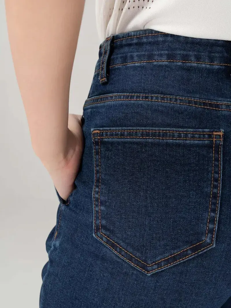 Jean nữ baggy cạp liền co giãn - Xanh đậm - 25