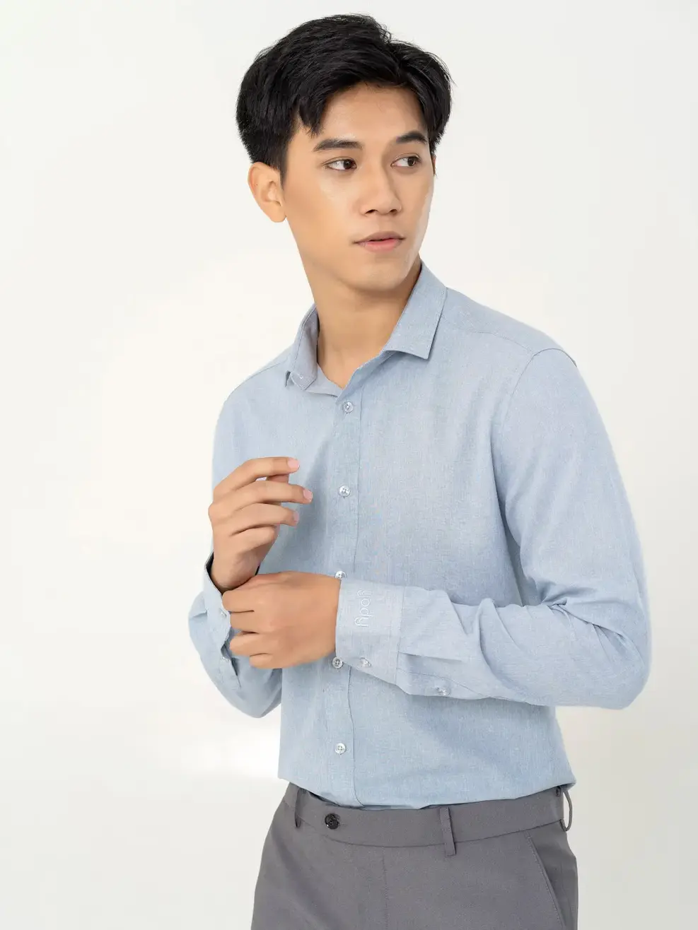 Sơ mi Café dài tay melange - Xanh ghi - 3XL