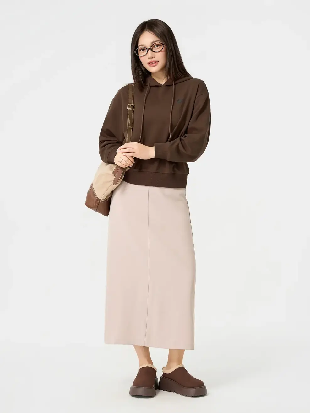 Áo Nỉ Mũ Cơ Bản Dáng Suông - NÂU 147  - S