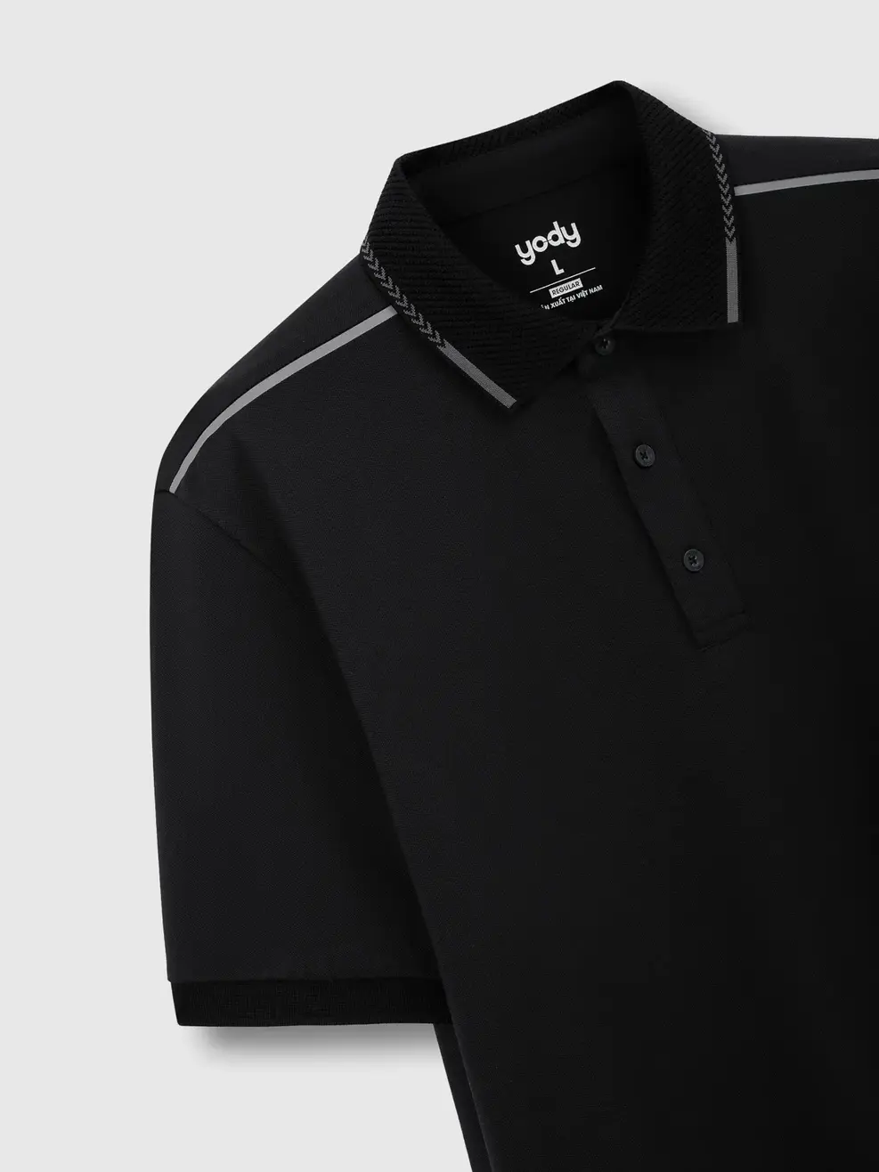 Áo Polo Nam Ngắn Tay Regular Chờm Vai Thân Trước - ĐEN 002 - M