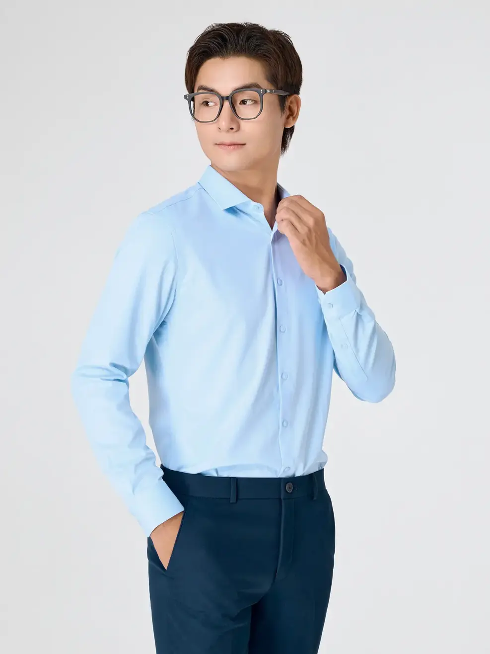 Áo Sơ-mi Nam Dài Tay Sợi Tre Quốc Dân - Xanh da trời 058 - M