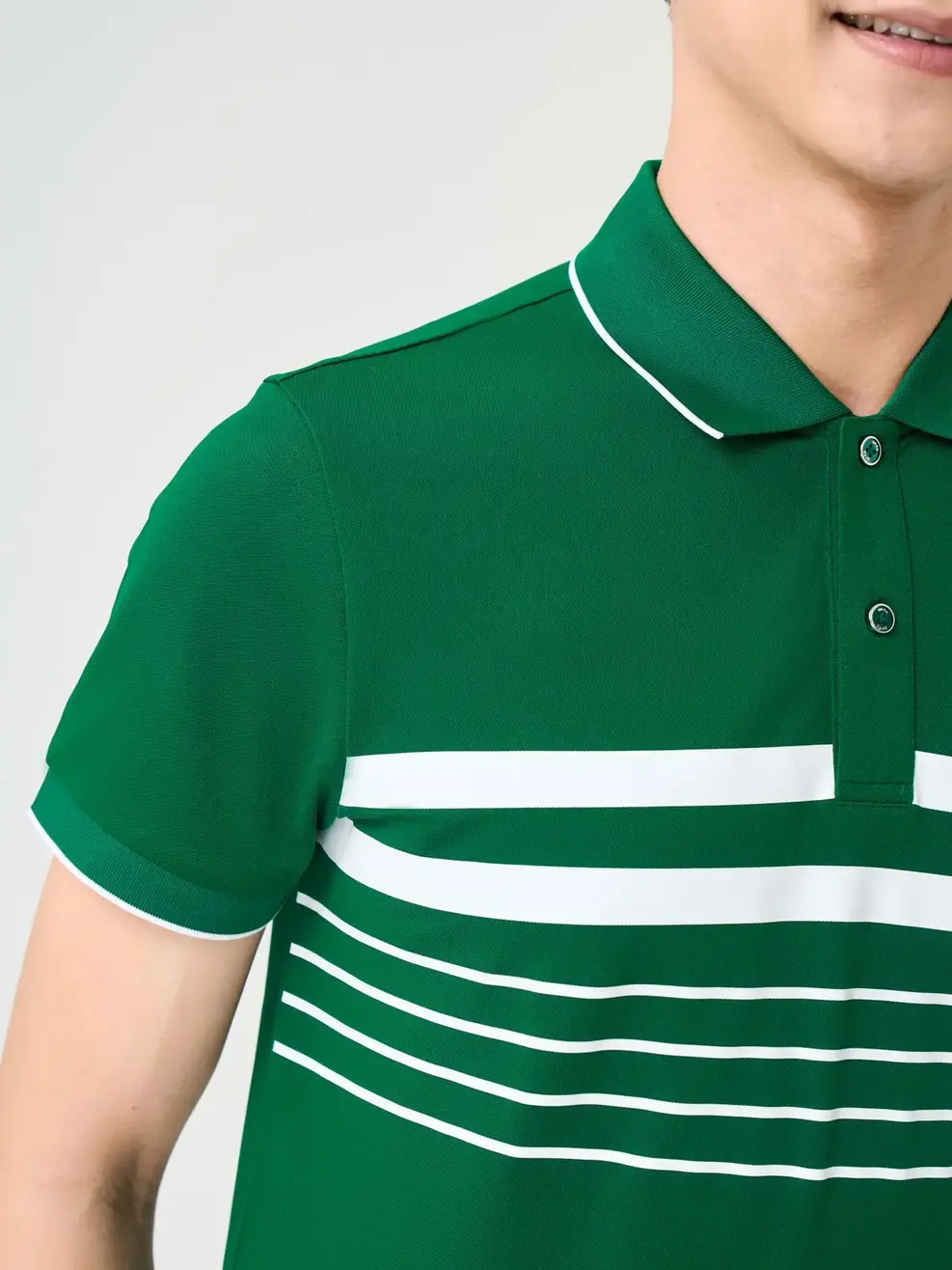 Áo Polo Nam In Kẻ - Xanh rêu - M