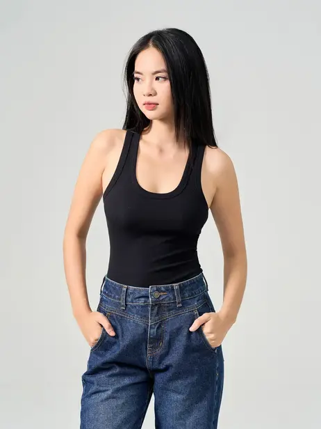 Áo 3 Lỗ Nữ Thun Rib Tăm Nhỏ Cơ Bản Cổ Rộng