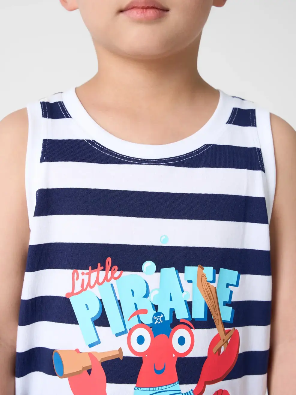 T-shirt Kid Ba Lỗ Dệt Kẻ - Kẻ navy - 2-3