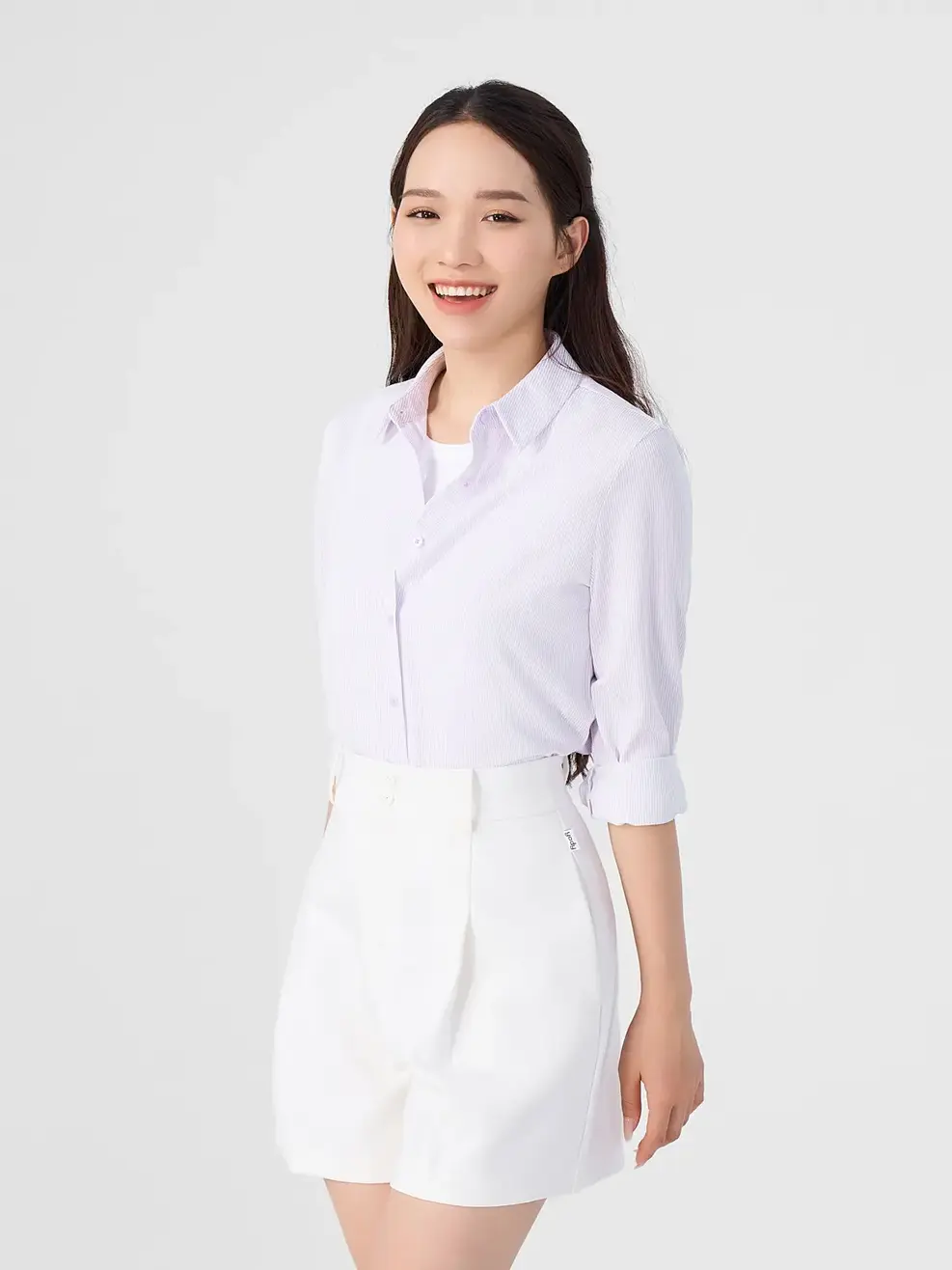 Sơ Mi Dài Tay Nữ Kẻ Cơ Bản - Kẻ tím - S