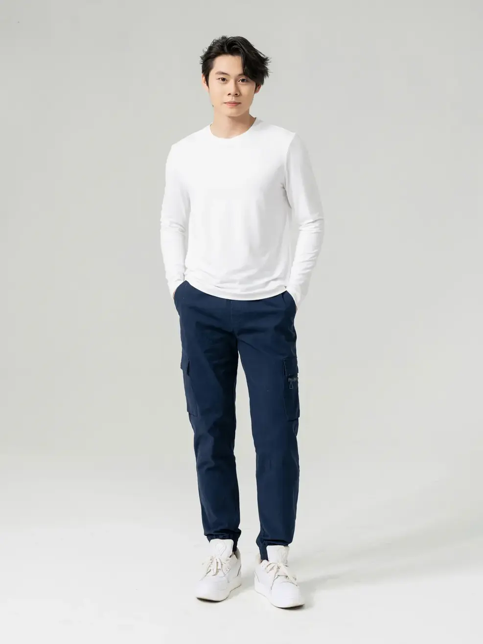 Áo CozyFit nam giữ nhiệt cổ tròn-Trắng 001 - L