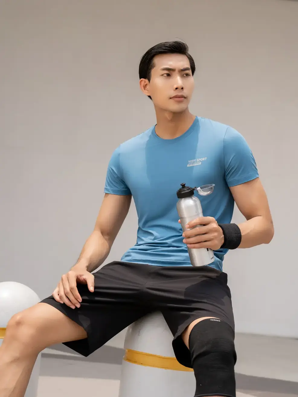 T-shirt thể thao nam in ngực - Xanh - XL