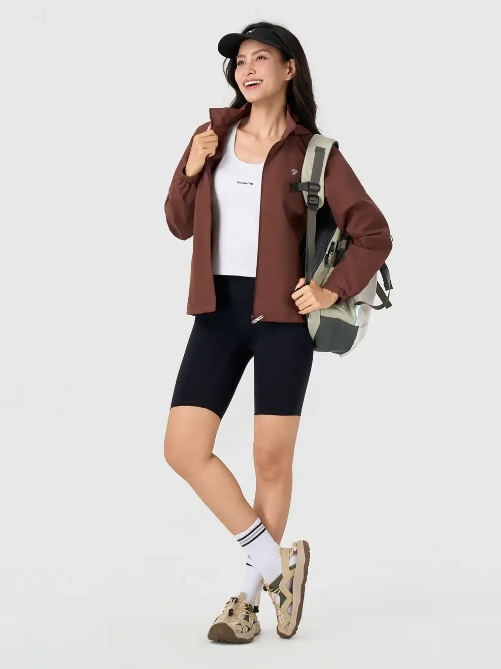 Áo Khoác Gió nữ cơ bản phối dây dệt - Nâu 157 - S