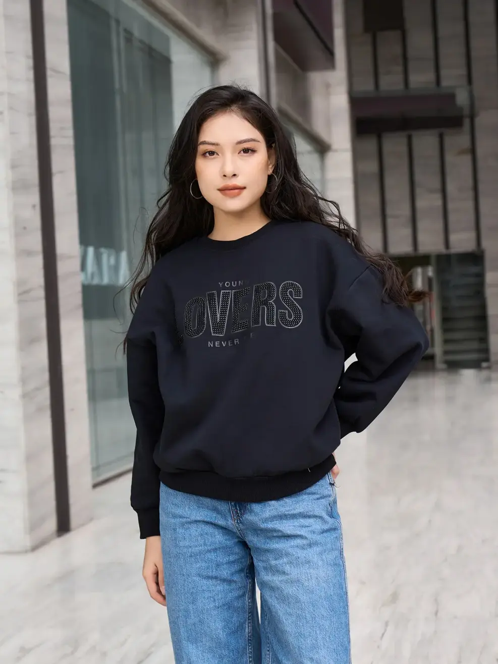 Áo Thu Đông Nữ Đính Đá Giảm Giá Lỗi - Đen - S