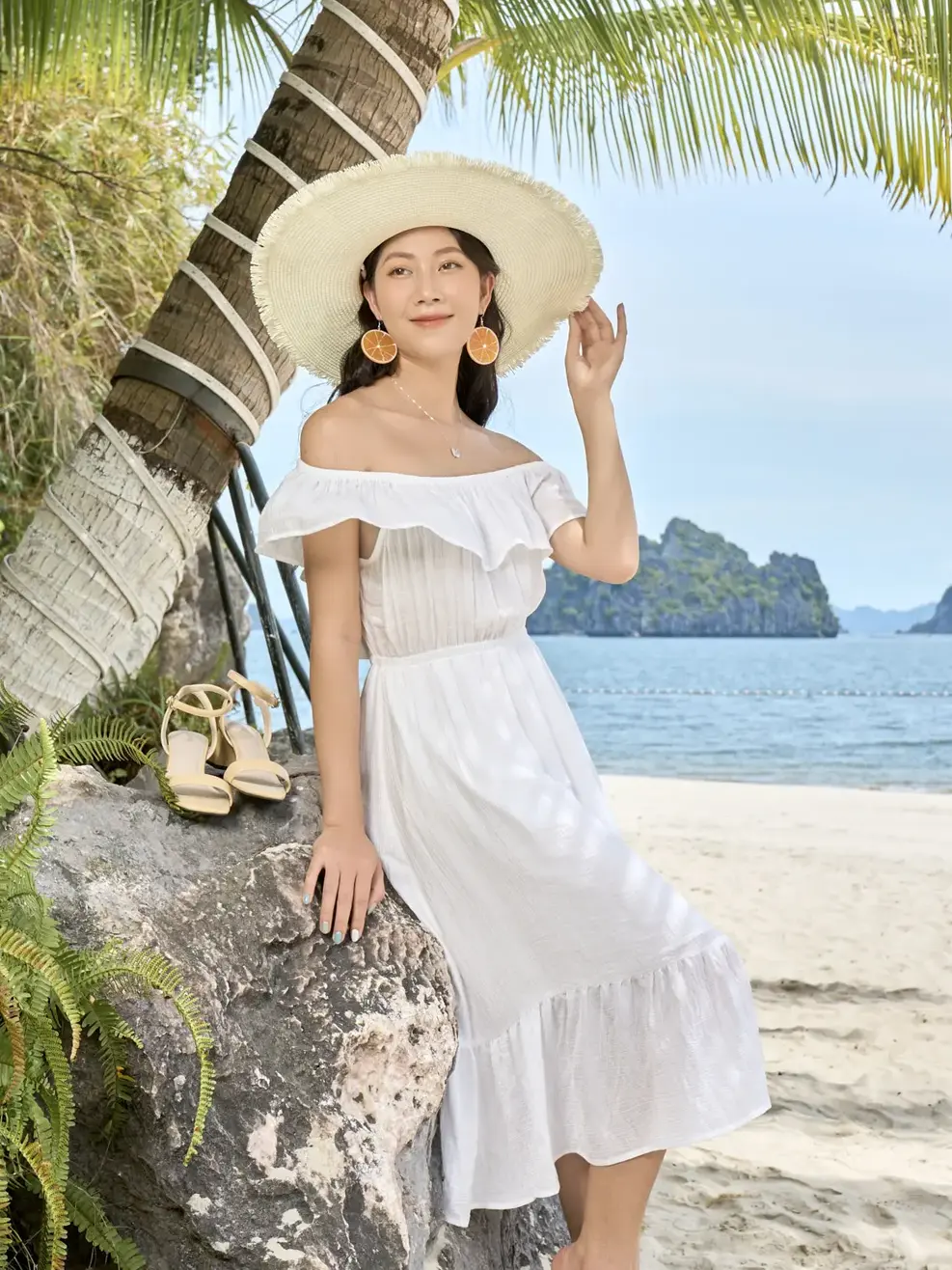 Váy maxi trễ vai - Trắng - S