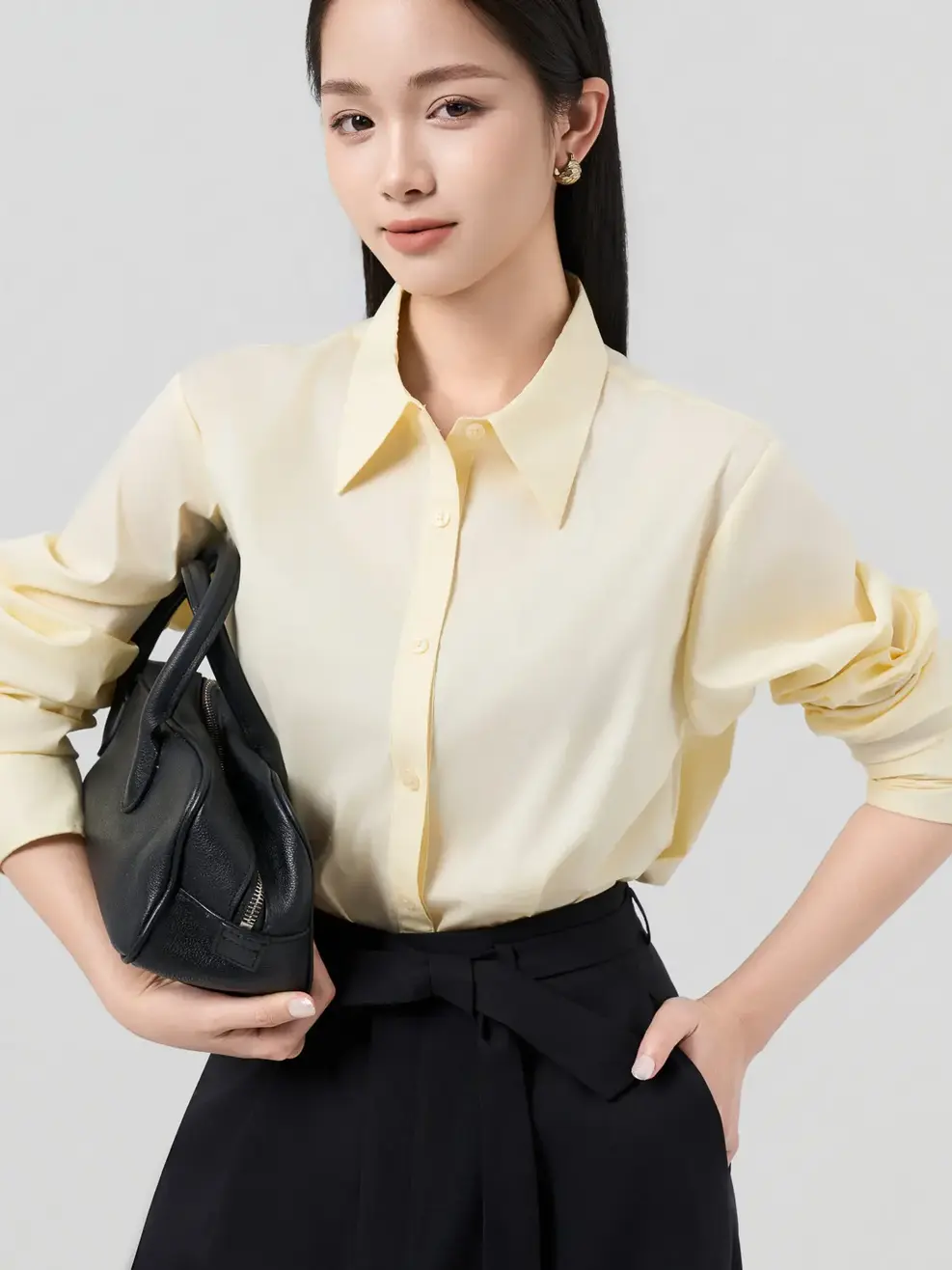 Áo Sơ-mi relax fit cotton blend essential - Màu vàng 006 - S