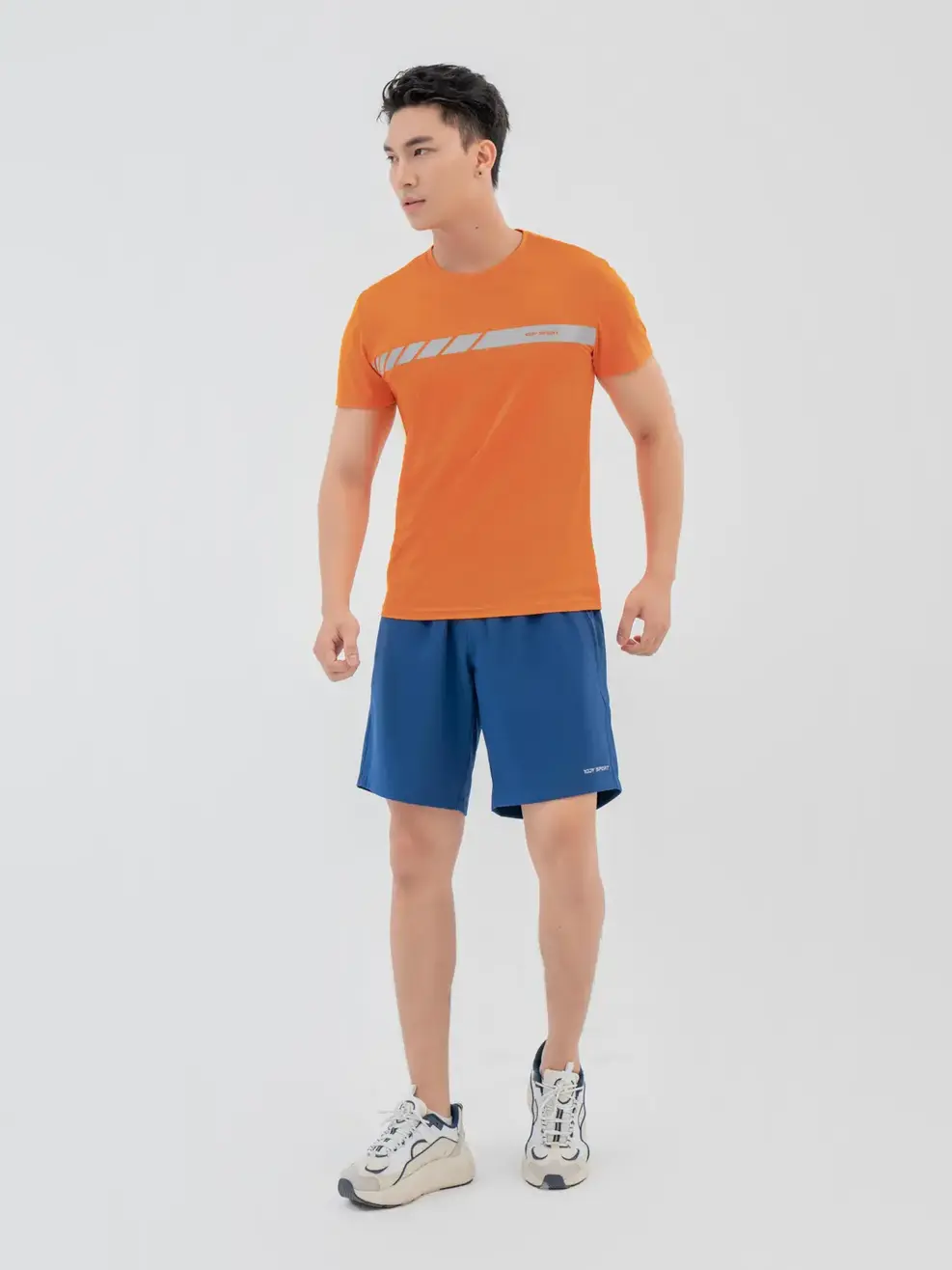 T-shirt Thể Thao Nam In Vạch Phản Quang Ngực - Cam - M