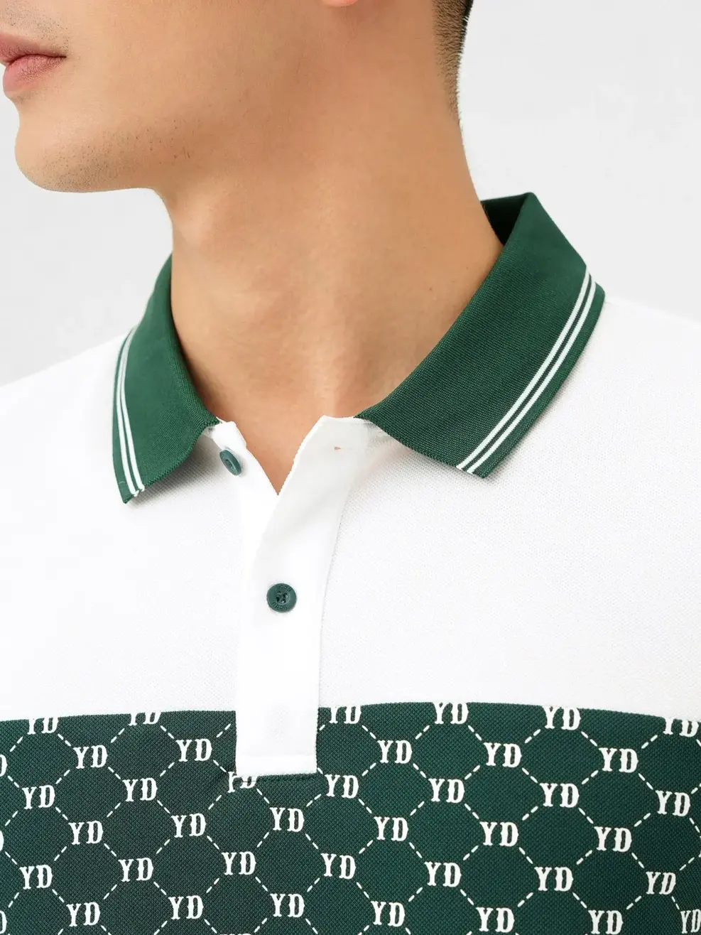 Polo Nam Cafe Hoạ Tiết Monogram - Xanh rêu - M