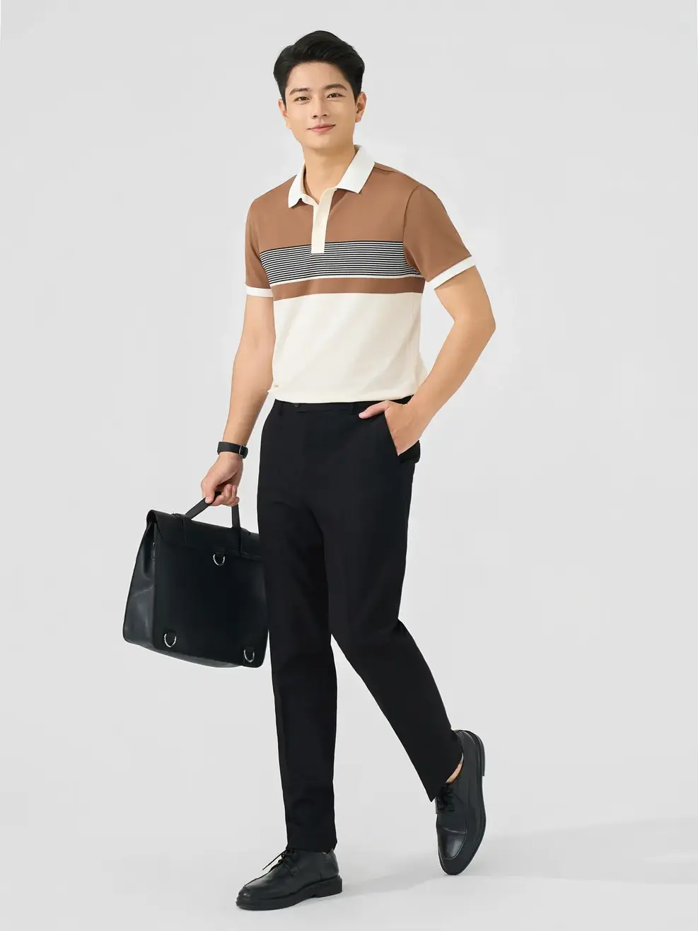 Áo Polo Nam Pha Phối Kẻ - Kẻ Nâu 191 - M