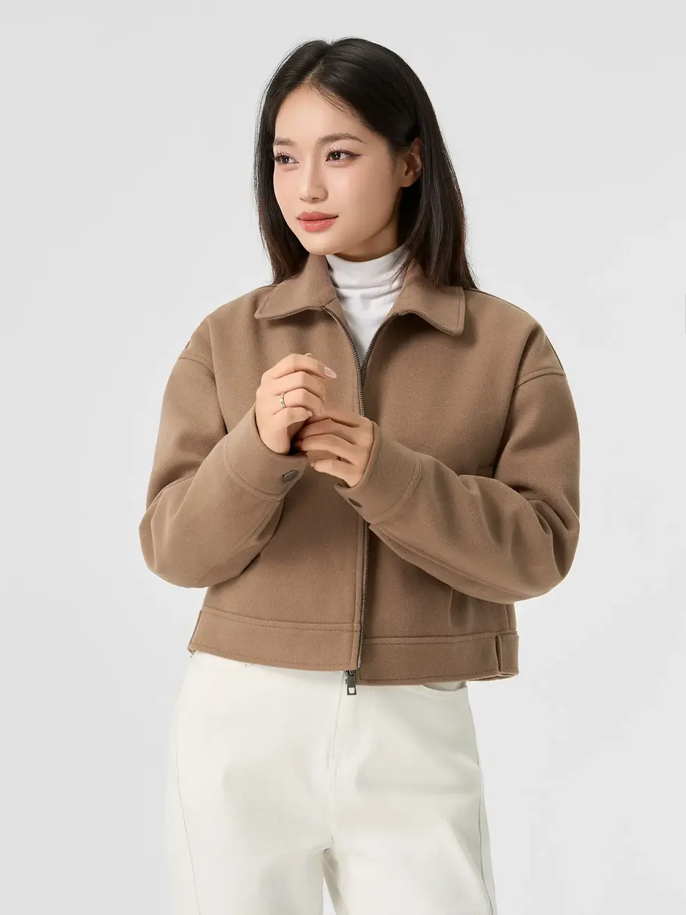 Áo Khoác Nữ Dạ Cổ Đức Đai Cài Cá Tính - Nâu 148 - S