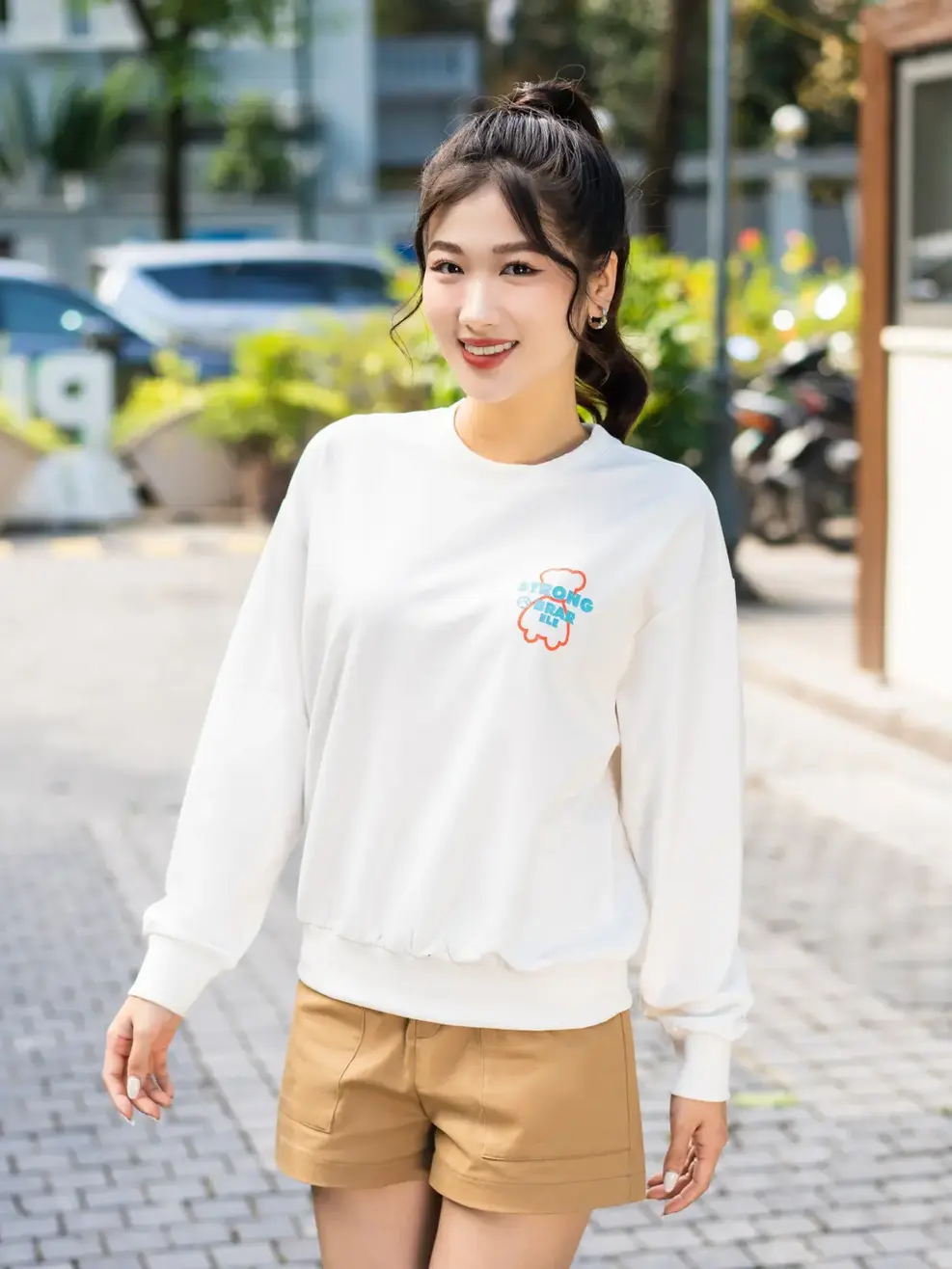 Áo thu đông nữ in gấu Puff - Trắng - S