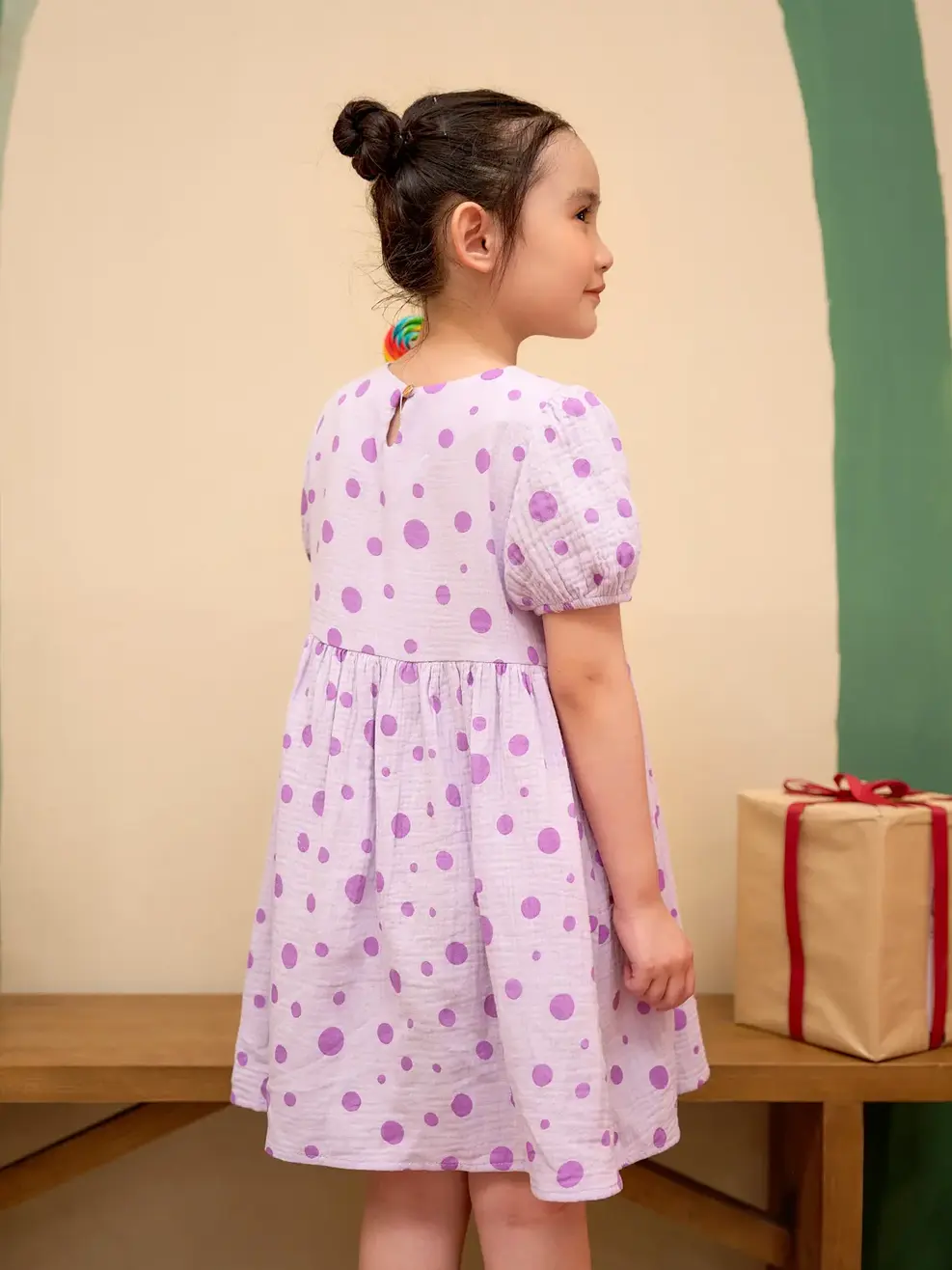 Váy kid nữ chấm bi - Tím - 5
