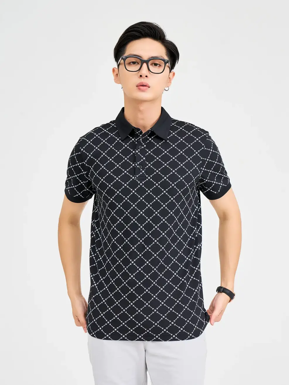 Polo Nam In Tràn Ngôi Sao - Đen - XL