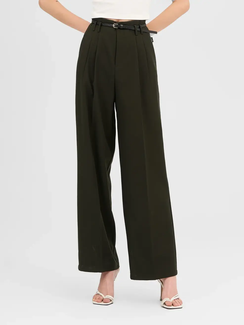 Quần Tây Nữ Suông Cạp Cao Đai Eo - Rêu - XL