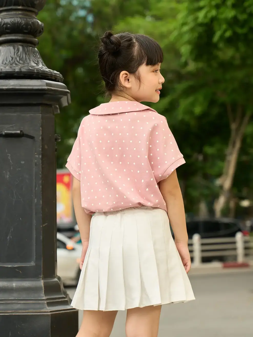 Áo polo trẻ em mắt chim chấm bi cổ sen - Hồng - 2