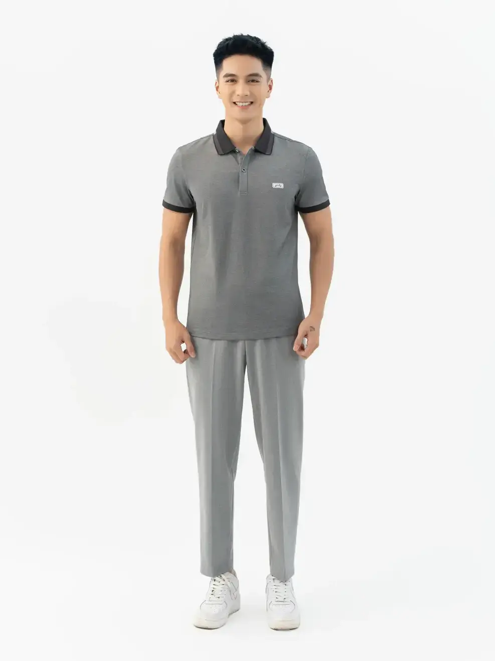 Áo Polo Polo Mắt Chim Phối Bo-APM3299 - Than chì 002 - M