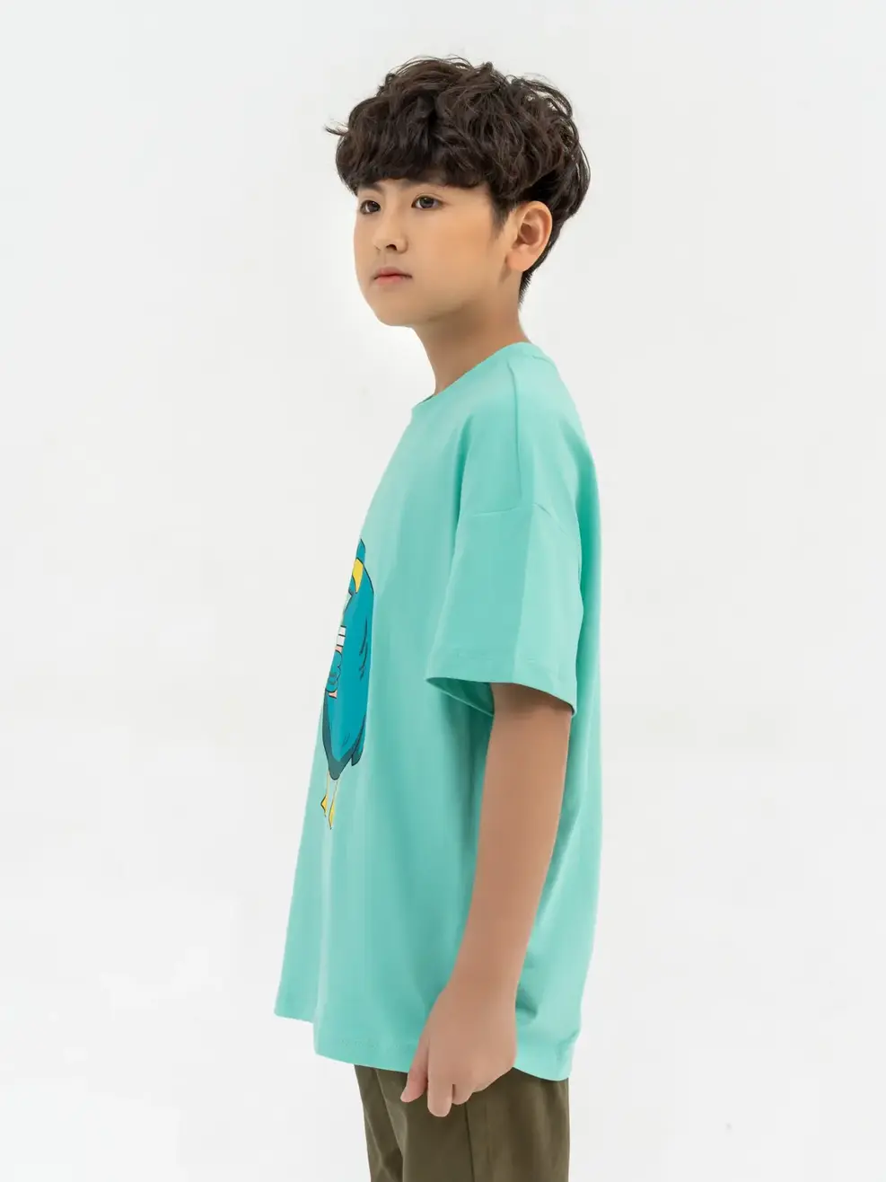 T-shirt Kid Lớn In Vịt Uống Coffee - Xanh ngọc - 14