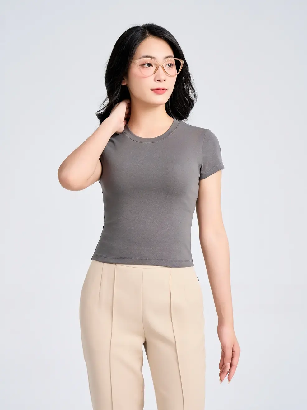 Áo Phông Nữ Slimfit Thun Rib Coton Mềm (TSN7275) - Than chì 007 - S