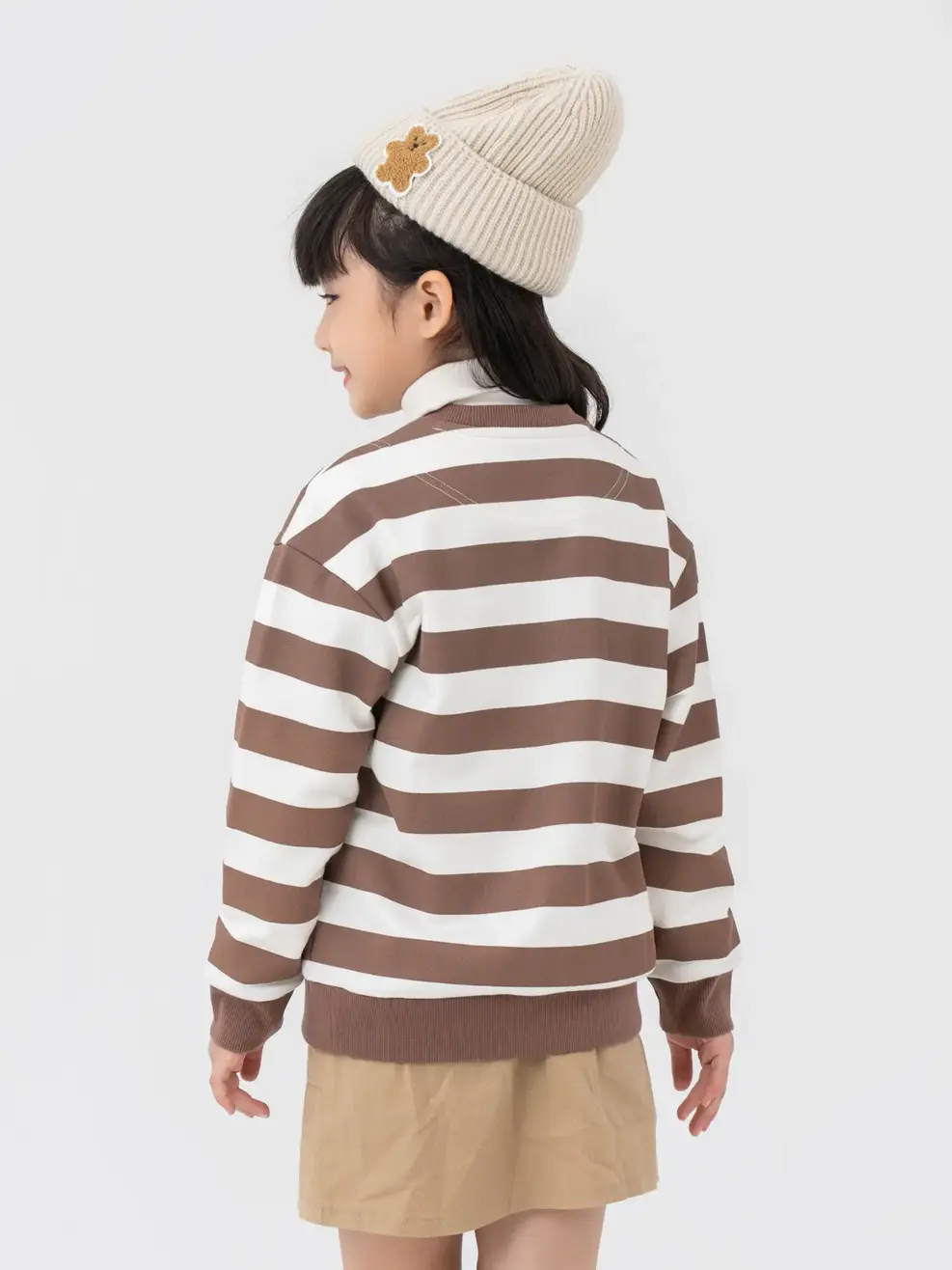 Áo Dài Tay Kid Mickey Phối Kẻ - Trắng phối nâu - 2