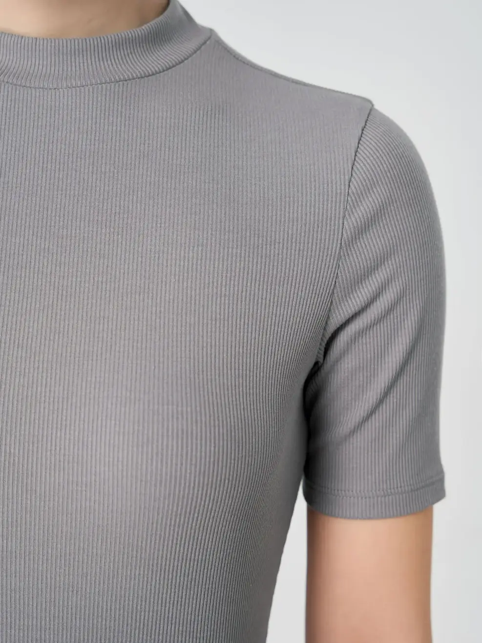 Áo Phông Thun Rib Cổ Tròn Cao Tay Lỡ - Xám 042 - M