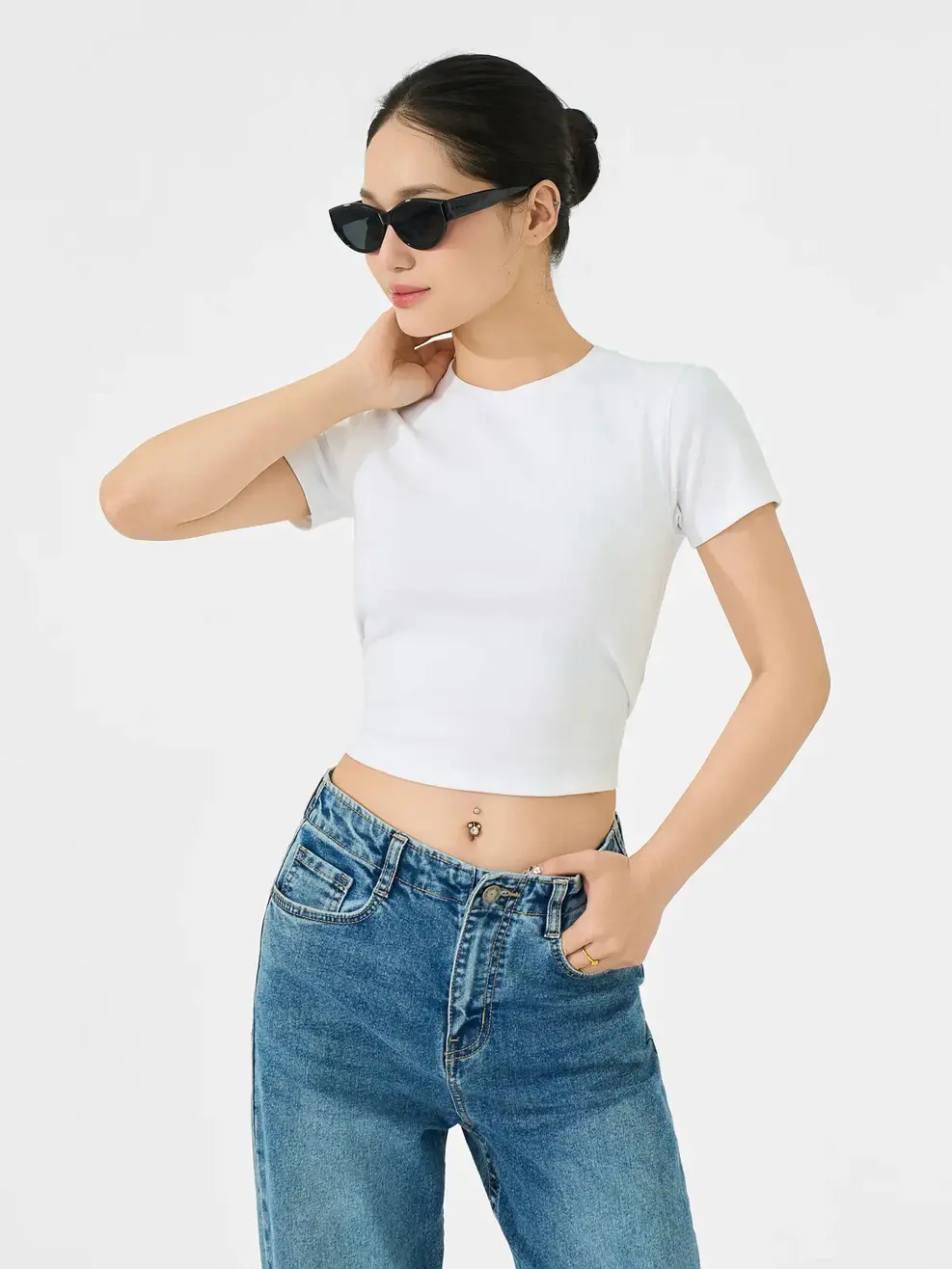 Áo Phông Nữ Crop top Thun Rib - Trắng 001 - S