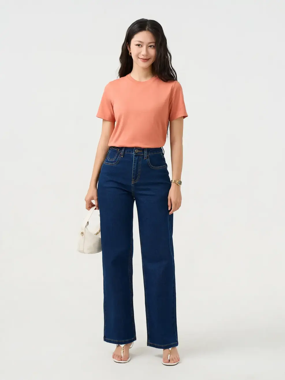 Quần Jeans Nữ Straight Thêu Túi Hậu - Màu chàm 001 - 26