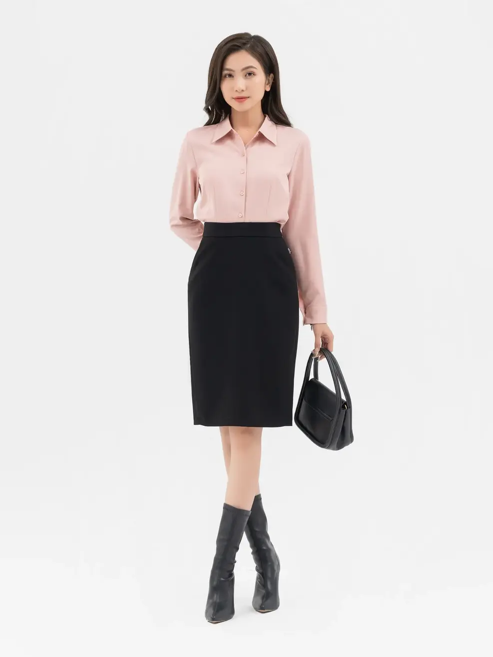 Sơ Mi Dài Tay Nữ Nano Dáng Ôm - Hồng - S