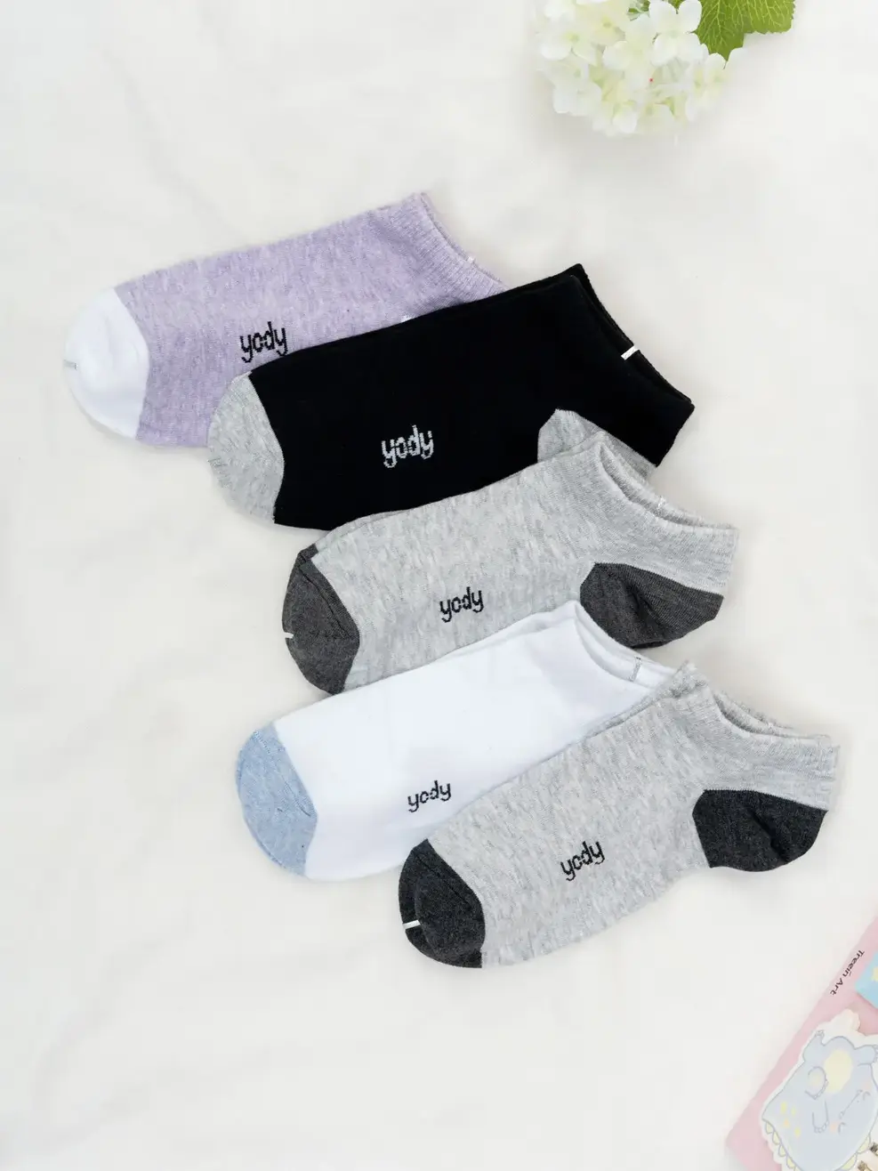 Hộp tất nữ cổ ngắn phối màu mũi gót