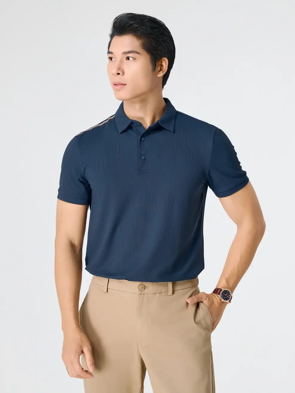 Áo Polo Thể Thao Waffle In Vai - Navy 005 - S
