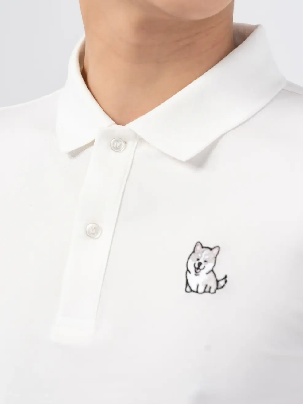 Polo nam thêu ngực - Trắng - XL