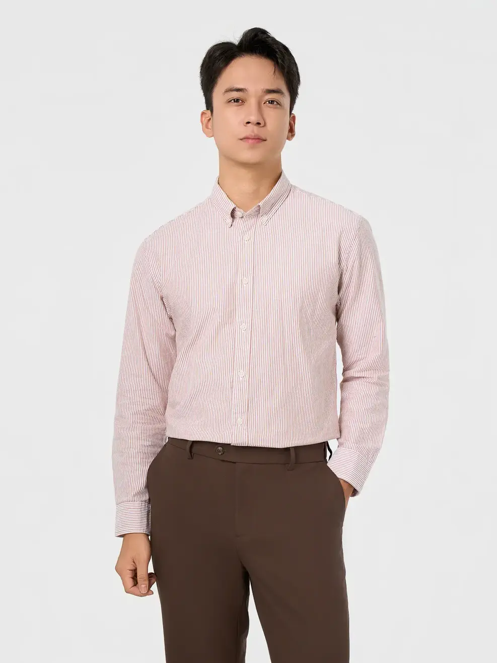 Áo Sơ-mi nam oxford kẻ sọc - Kẻ nâu 103 - M