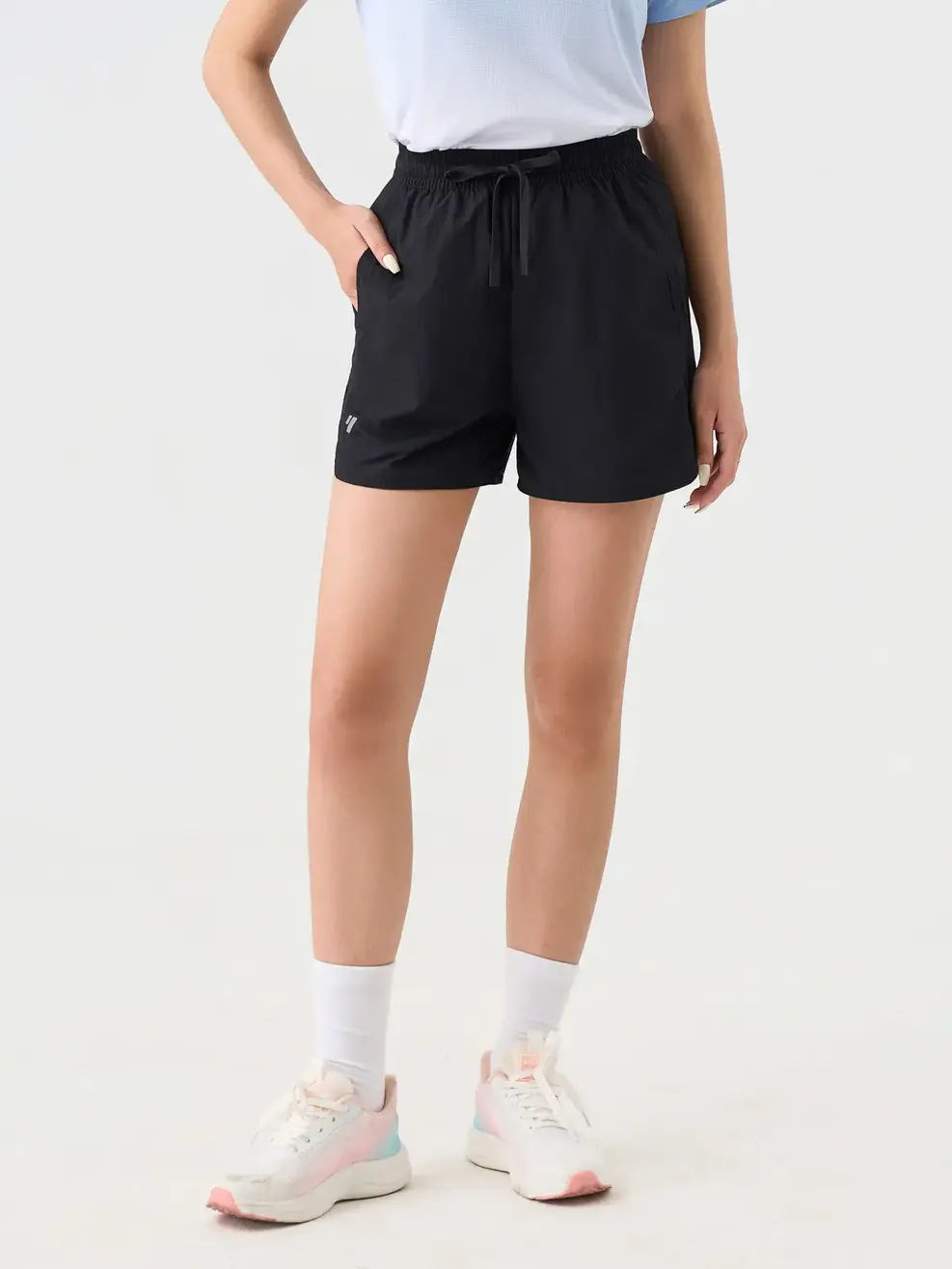 Quần Shorts Nữ thể thao lưng cao vải gió - ĐEN 002 - S
