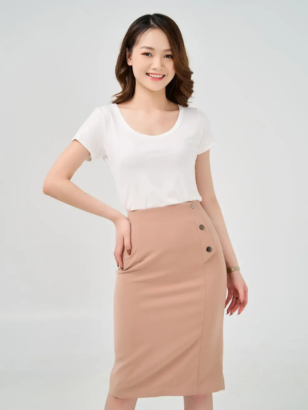 Áo thun cổ vuông - Trắng - XL