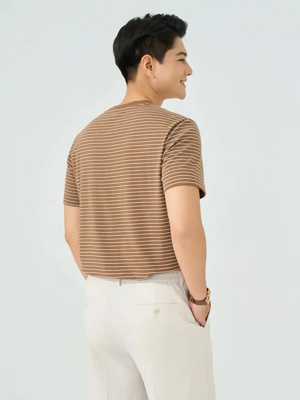 Áo Phông Nam Regular Họa Tiết Kẻ - Kẻ Nâu 128 - M