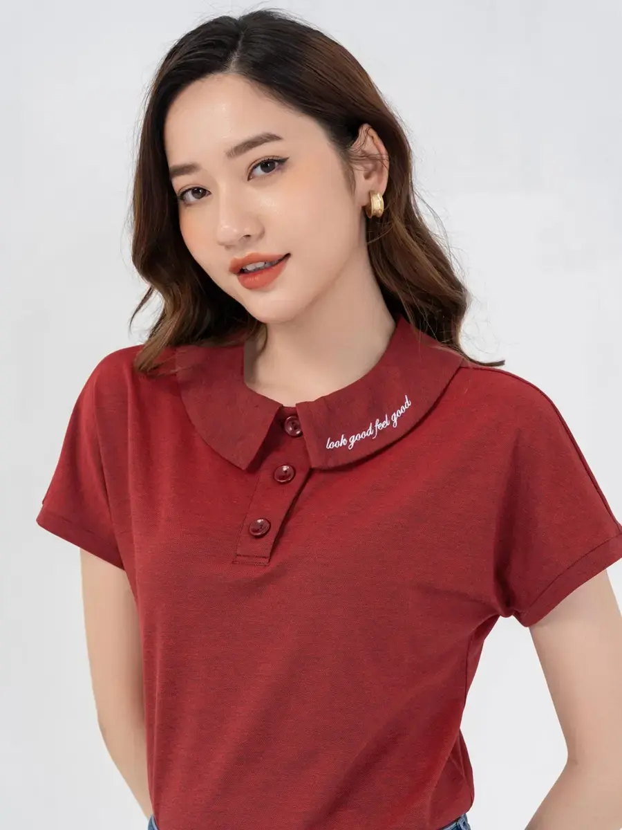 Polo nữ mắt chim cổ sen - Đỏ - L