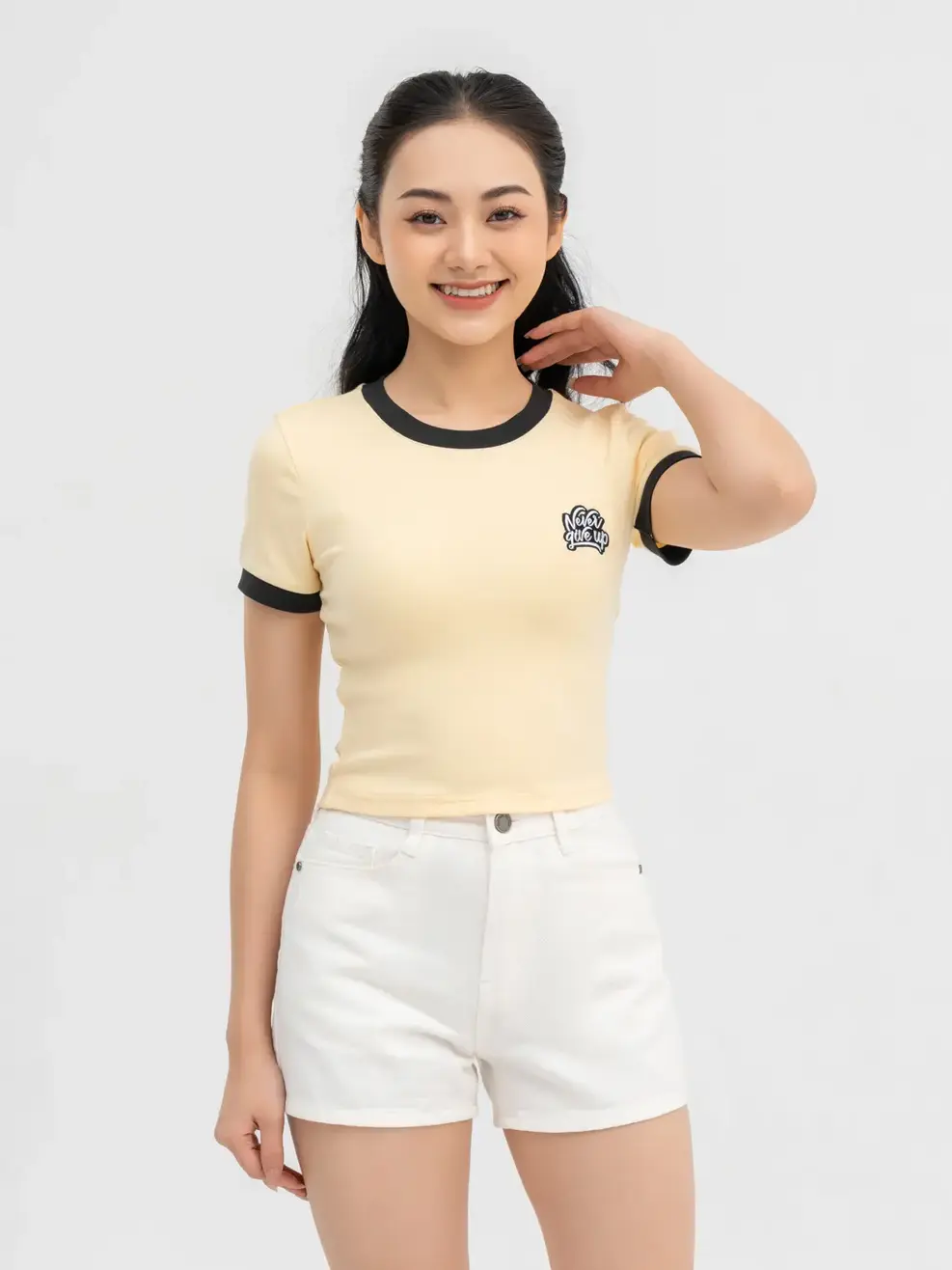 T-shirt Nữ Dáng Ôm Phối Bo - Be - S