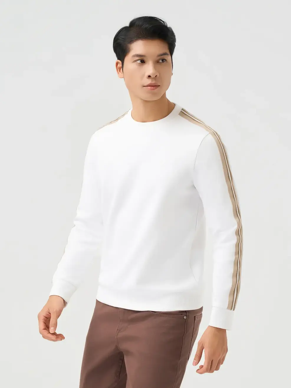 Áo Nỉ Nam Tay Phối Dây Dệt - Trắng 001 - M