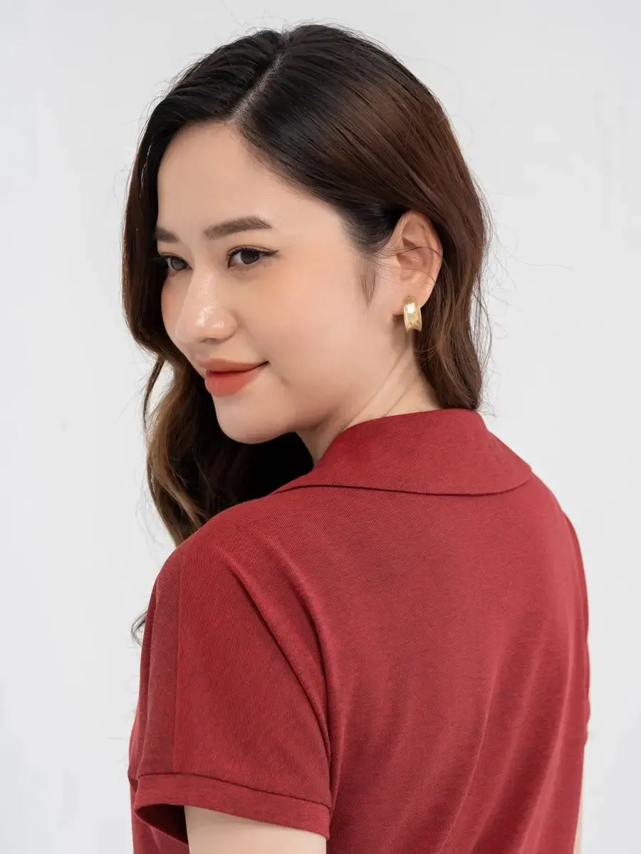 Polo nữ mắt chim cổ sen - Đỏ - L