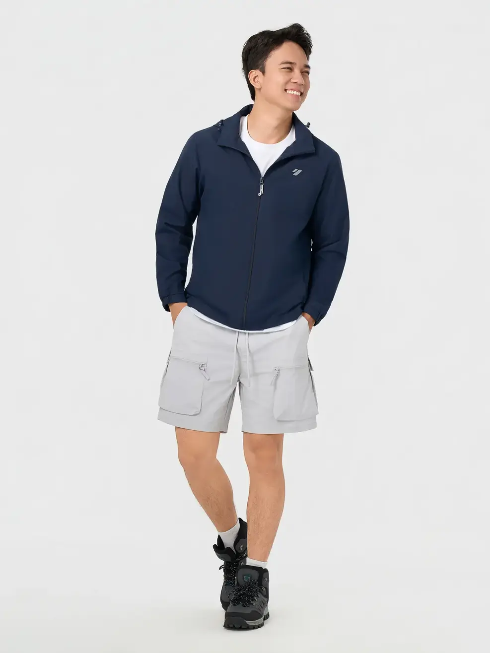 Áo Khoác Gió nam cơ bản phối dây dệt - Navy 001 - M