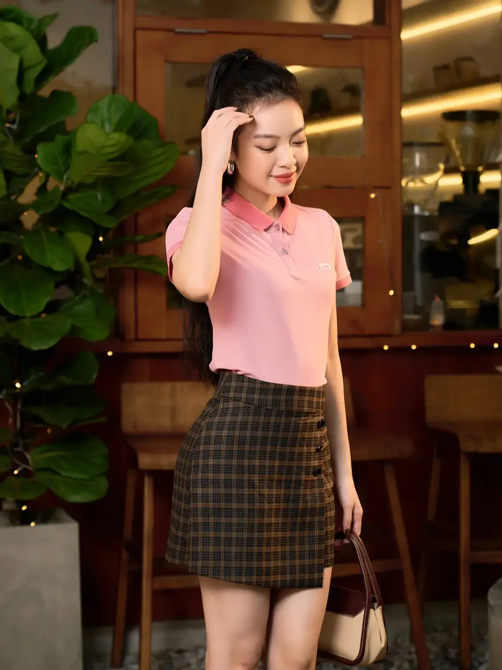 Áo polo nữ mắt chim phối bo thailand - Hồng - 2XL