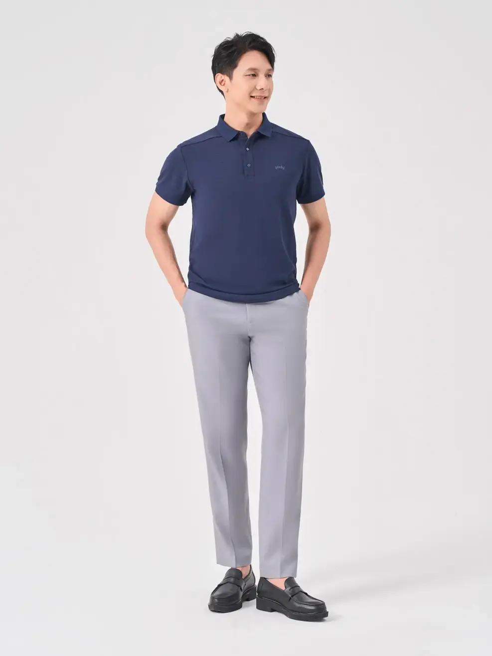Áo Polo Nam Cafe Tổ Ong Nẹp Cúc Cúc Bấm - Navy - M