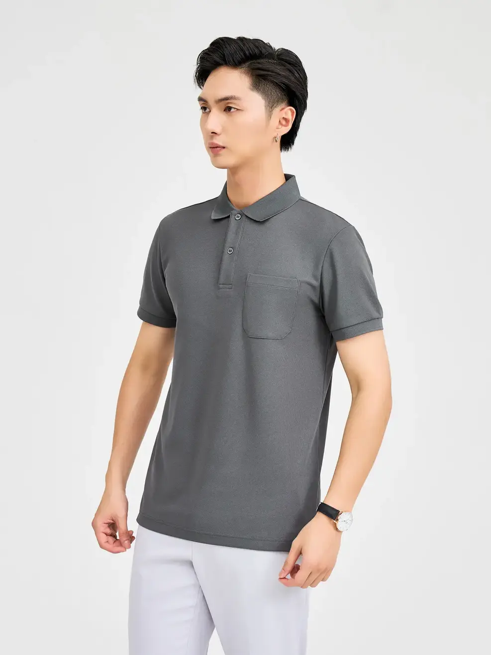 Polo Nam Cafe Tổ Ong Nẹp To - Ghi - M