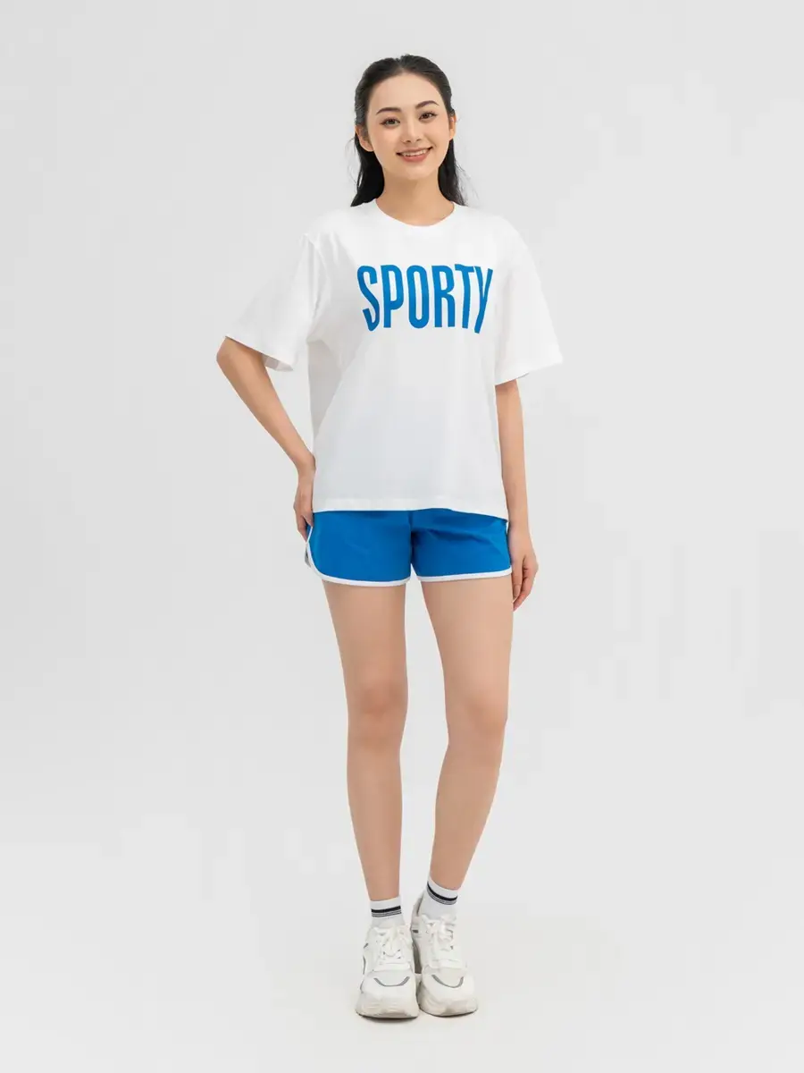 Bộ Đồ Nữ Thể Thao In Chữ - Trắng Xanh Dương - S